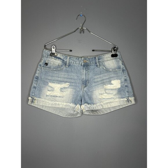 KanCan Shorts Womens Large Blue Distressed Denim Frayed Raw Hem Casual Summer - Picture 1 of 16